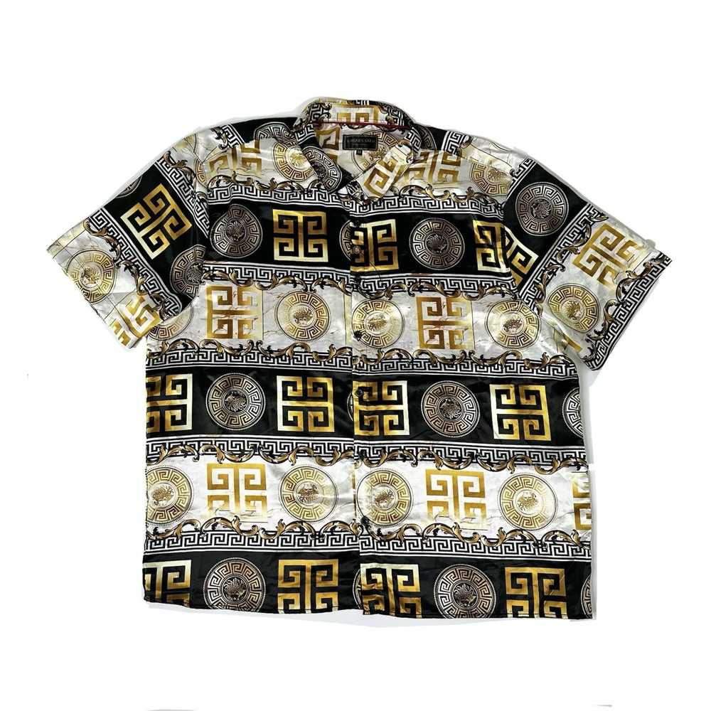 Baroque Gold Versa Men's Dress Shirt Size 5X Luxury Print Casual Short Sleeve